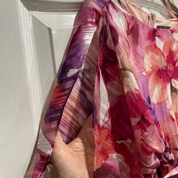 NWT Jessica Howard Women's Hi Lo Midi Short Sleeve Chiffon Lurex Size 6 - Picture 8 of 12